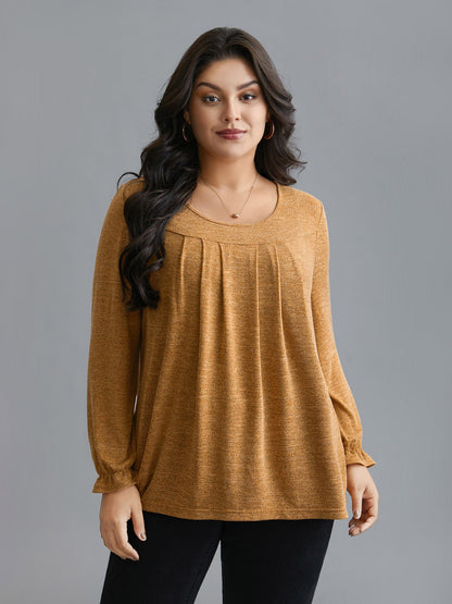 Round Neck Heather Pleated T-shirt