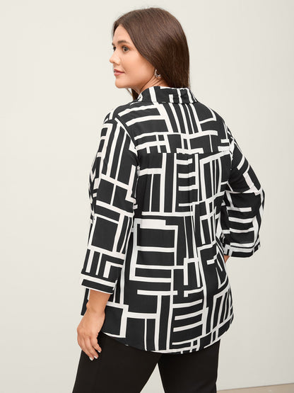 Geometric Lines Tab Sleeve Blouse