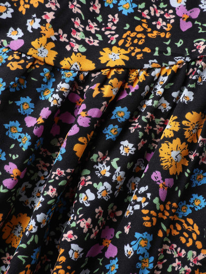 Floral Print Deep V-Neck Midi Dress
