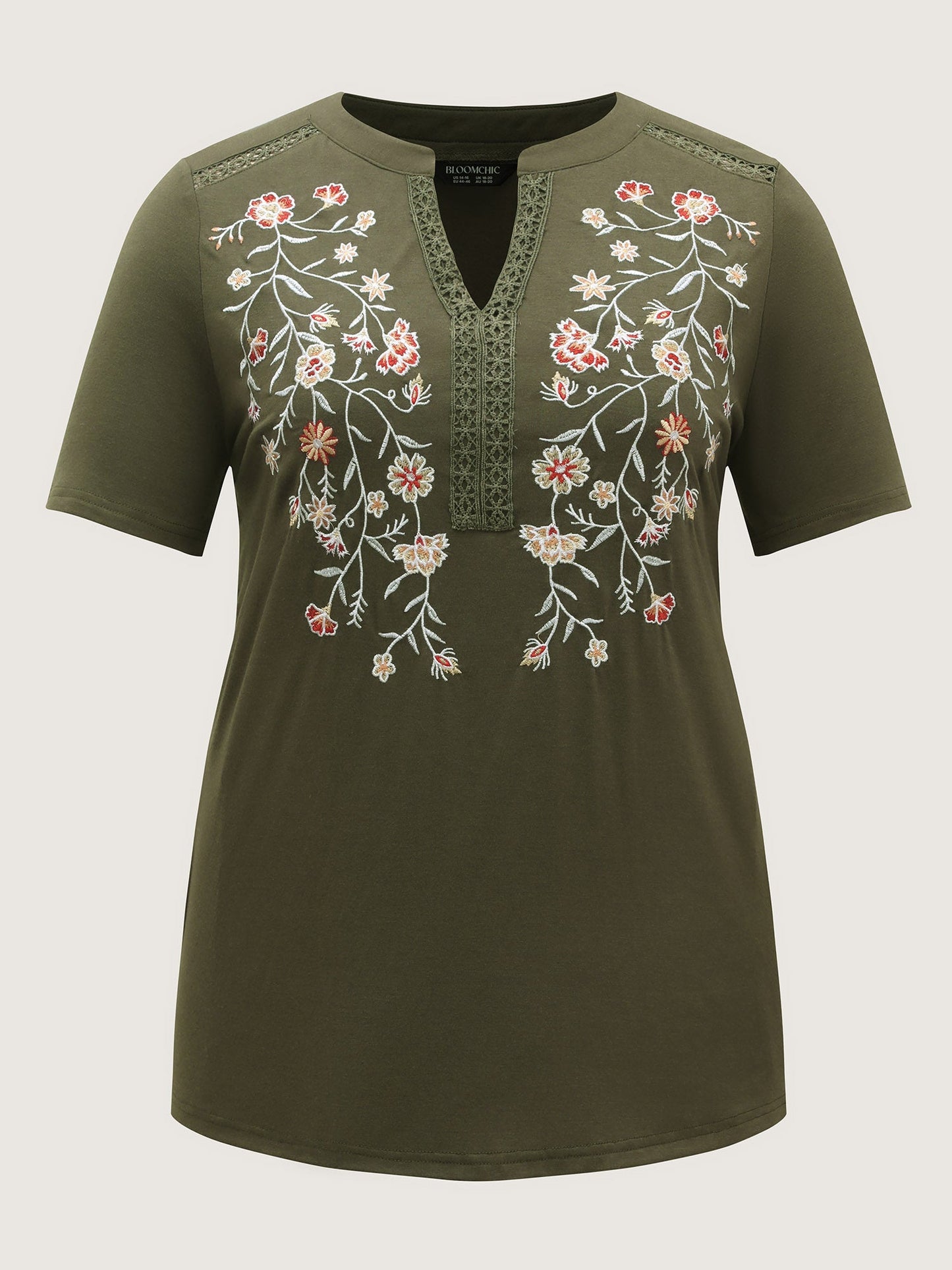 Floral Embroidery Lace Trim T-Shirt