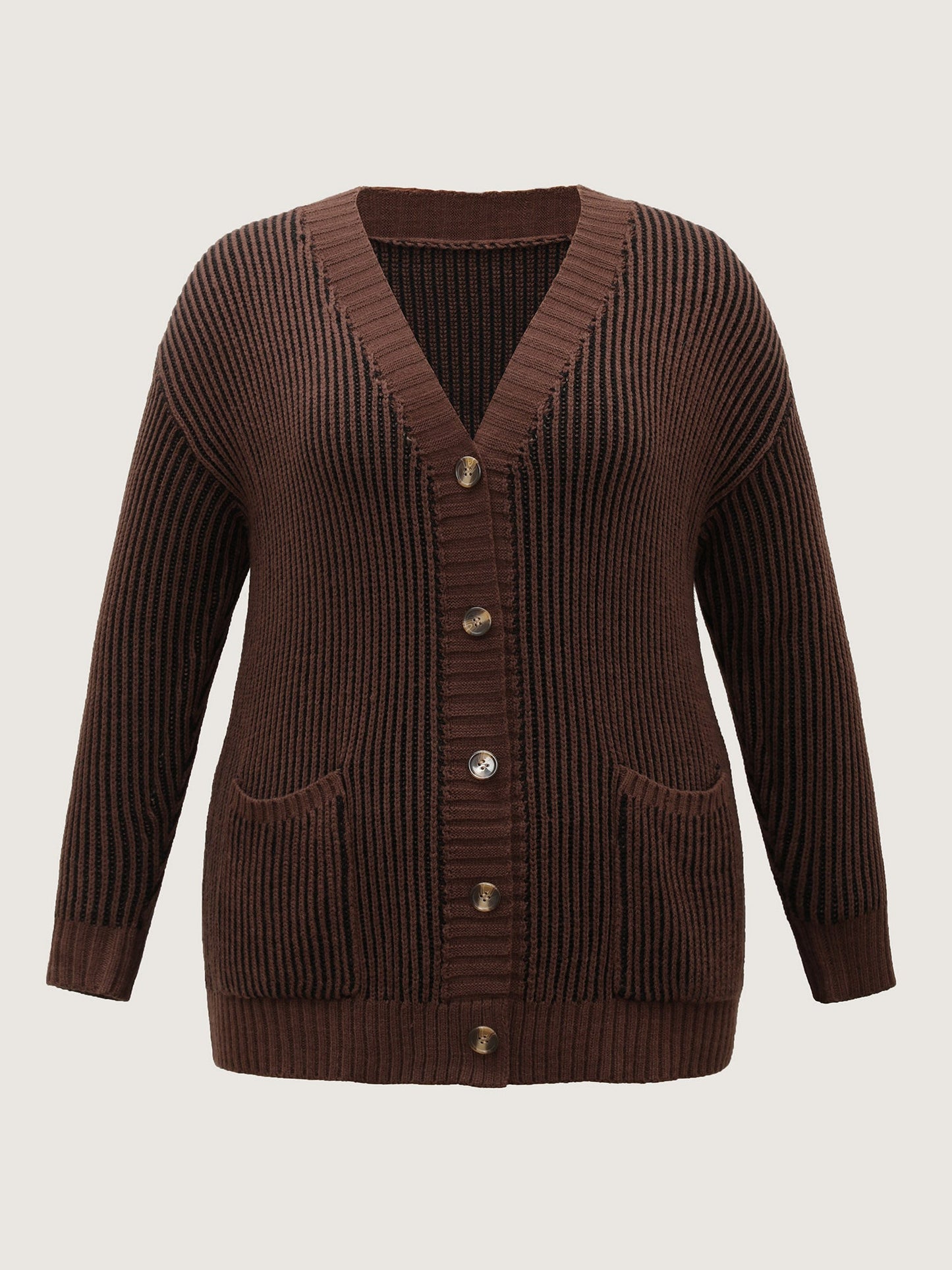 Textured Pocket Buttons Solid Knit Cardigan