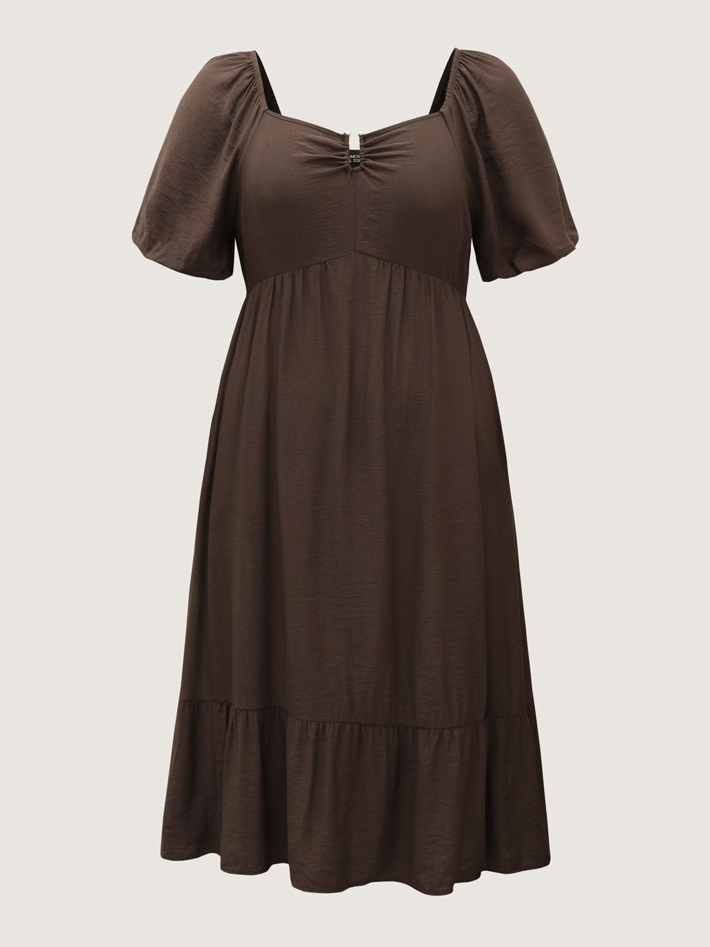 Sweetheart U-Buckle Pockets Tiered Midi Dress