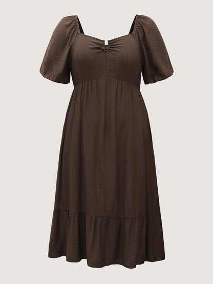 Sweetheart U-Buckle Pockets Tiered Midi Dress