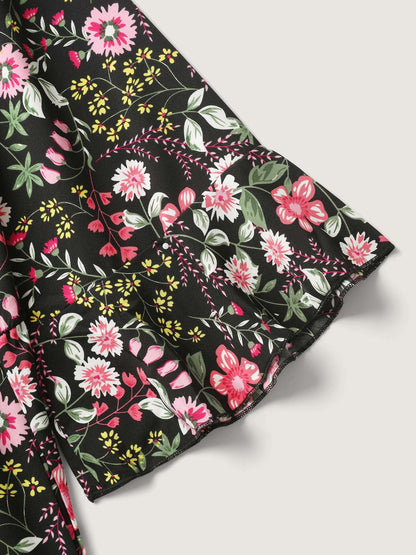 Floral Ruffled Square Neck Midi Dress