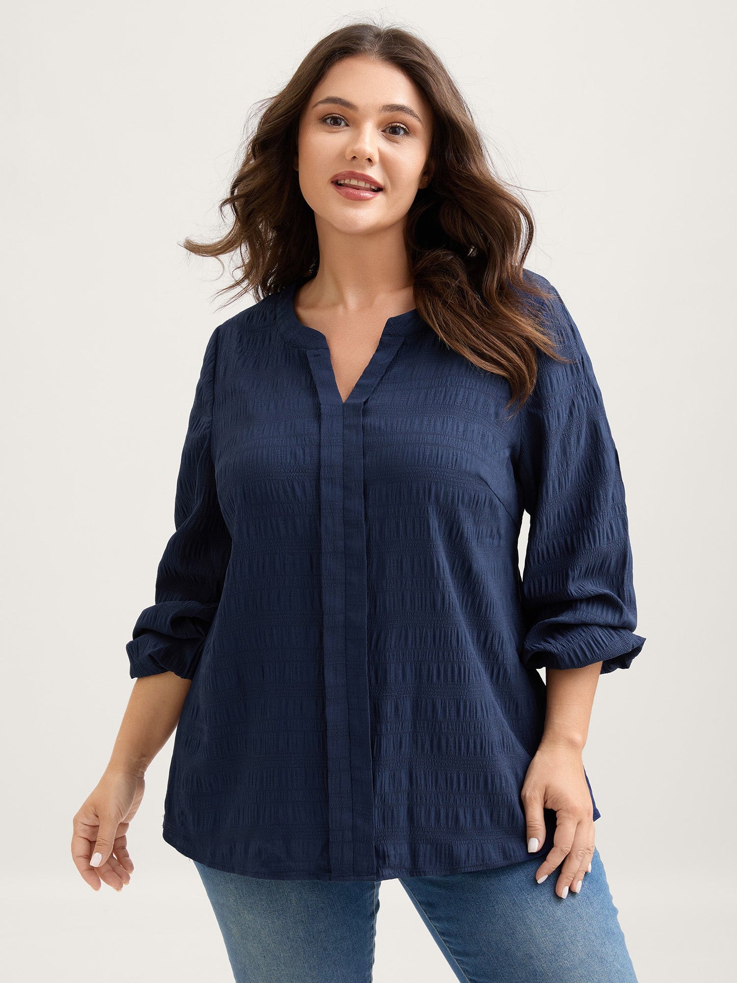 Notched Collar Textured Solid Blouse