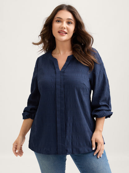 Notched Collar Textured Solid Blouse