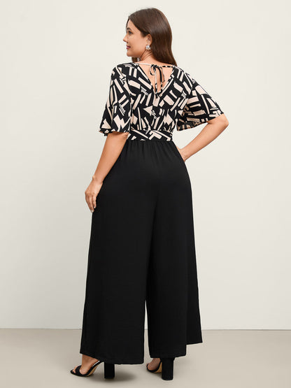 Geometric Pattern Contrast Pockets Jumpsuit