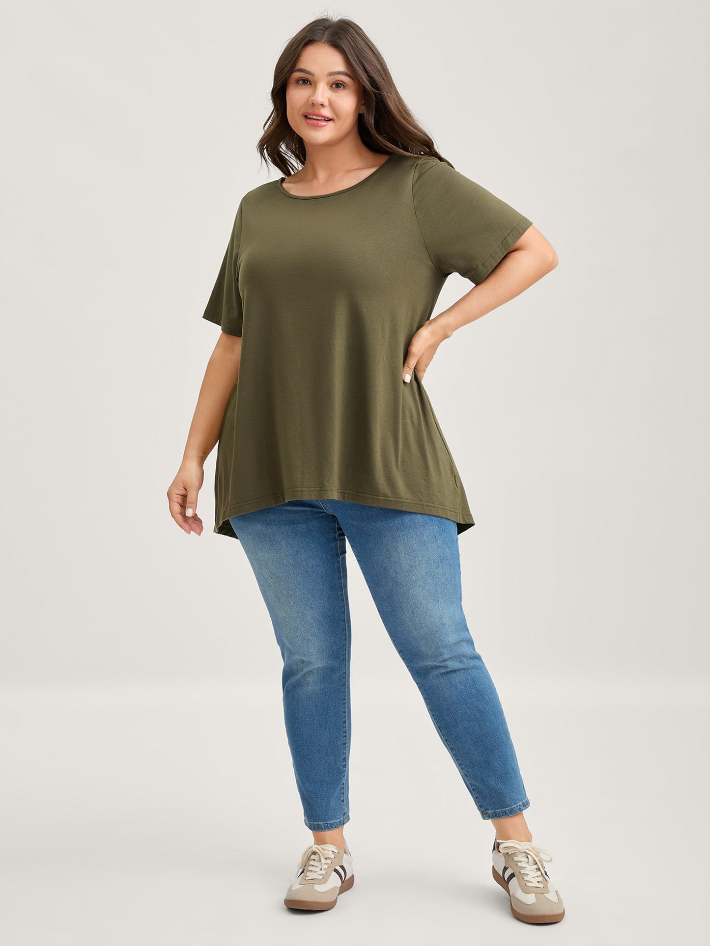 Split Lace Back Solid T-Shirt