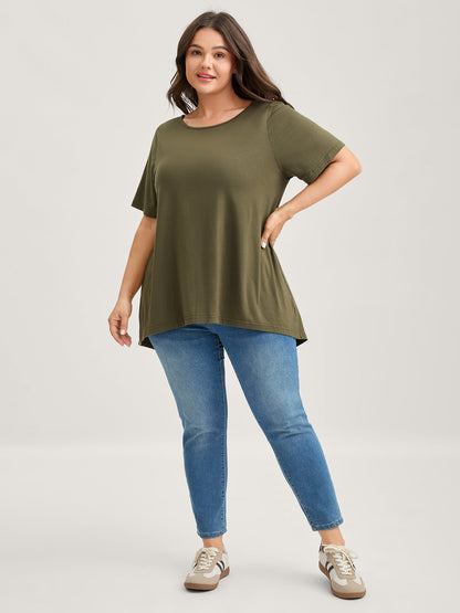 Split Lace Back Solid T-Shirt