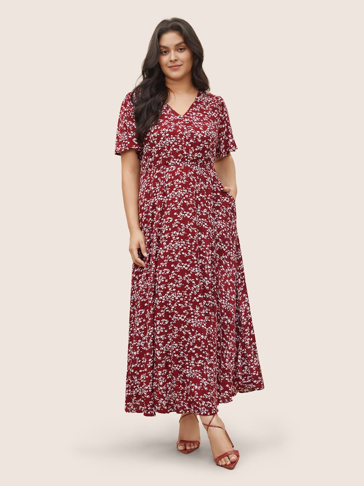Bloom Dress - Flutter Sleeve Ditsy Floral Pocket Split Maxi Dress