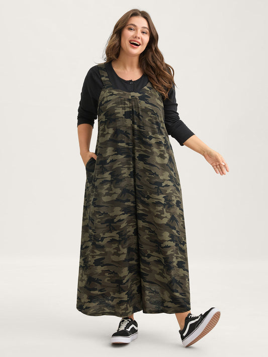 Camouflage Print Stretchy Wide Leg Jumpsuit