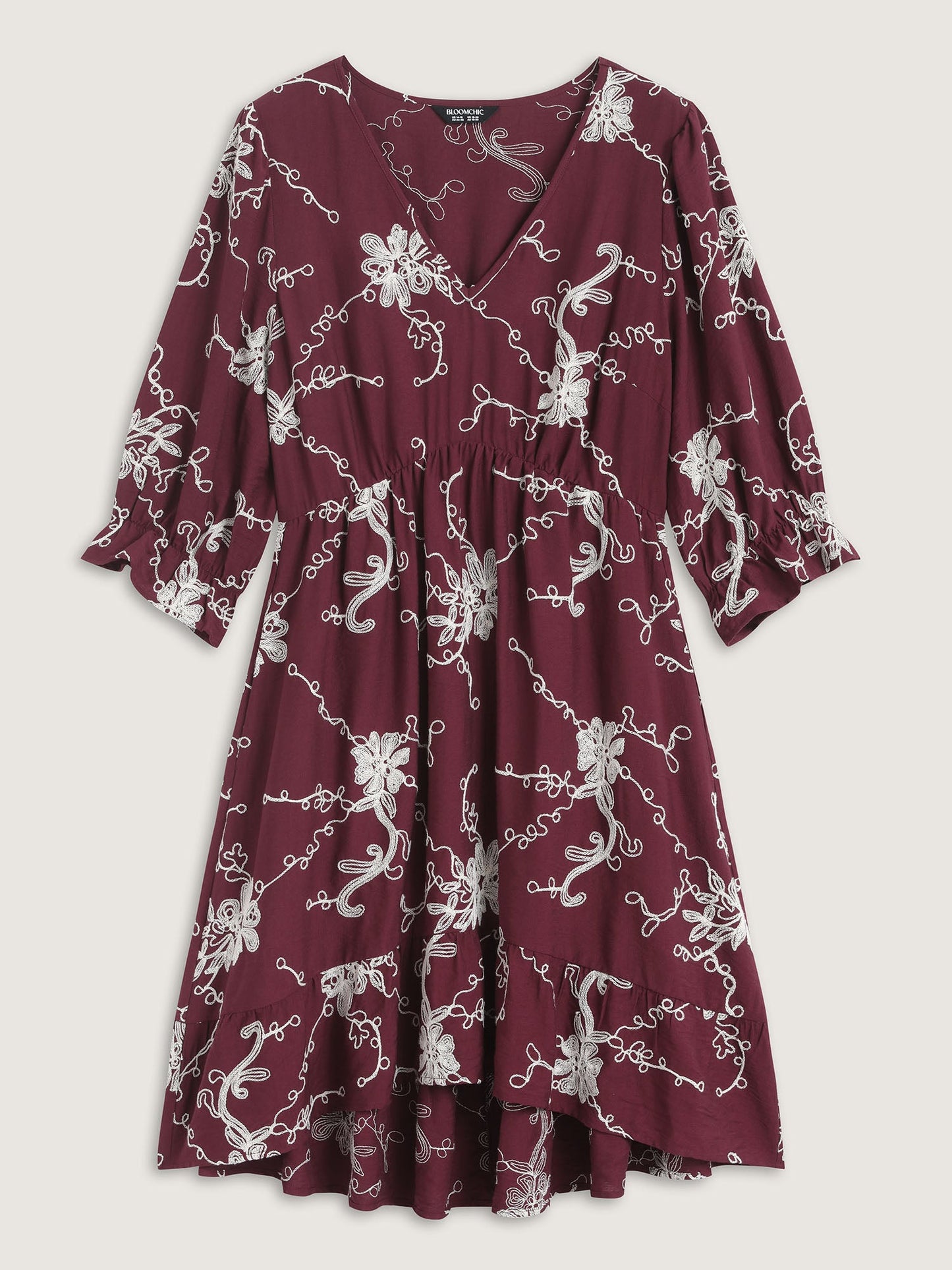 Floral Embroidered Stretchy Waist Midi Dress