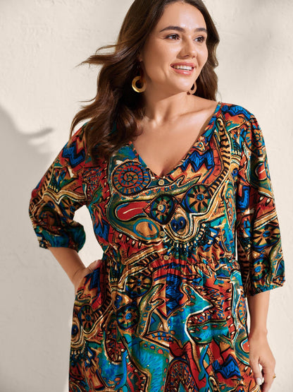 Graffiti Print Pockets Backless Tie Jumpsuit