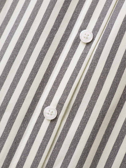 Striped Waist Belt Midi Shirt Dress