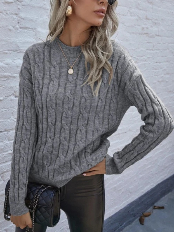 Cable Knit Drop Shoulder Sweater