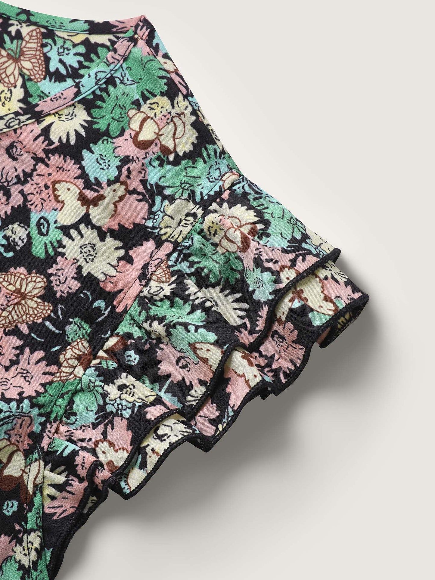 Floral Layered Ruffled Sleeve Midi Dress