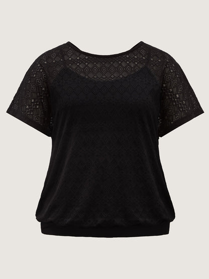 Geometric Lace Back Cut-Out T-Shirt