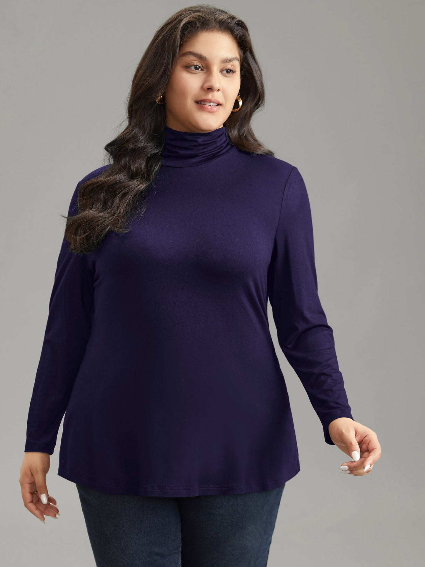 Supersoft Essentials Solid Funnel Neck Knit T-shirt