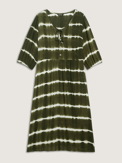 Tie-Dye Adjustable Neckline Midi Dress