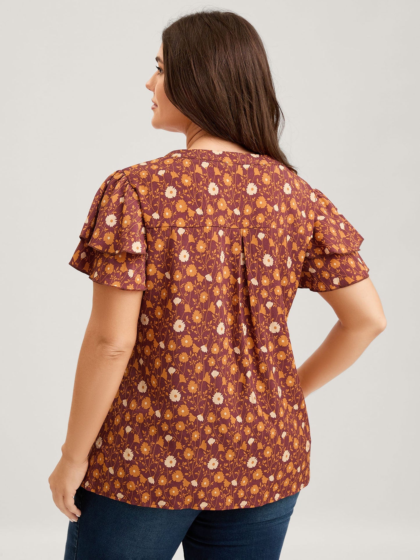 Floral Printed Layered Ruffled Sleeve Blouse