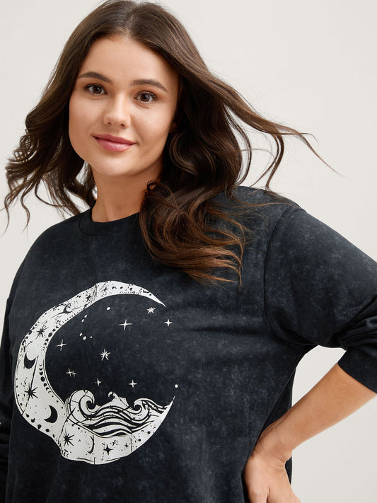Celestial Print Vintage Solid Sweatshirt