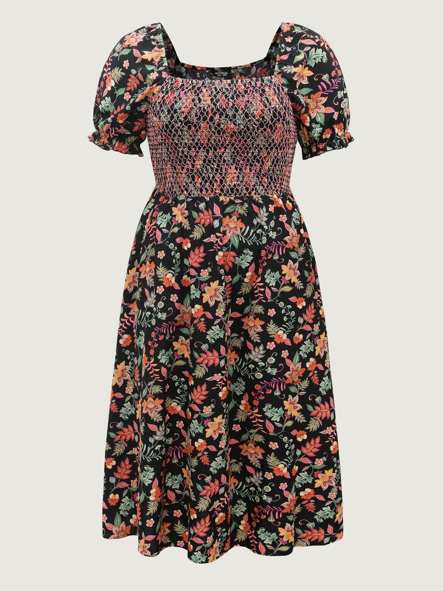 Net Shirred Paisley Print Midi Dress