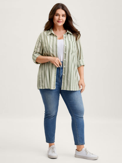 Cotton Stripes Pocket Button-Down Shirt