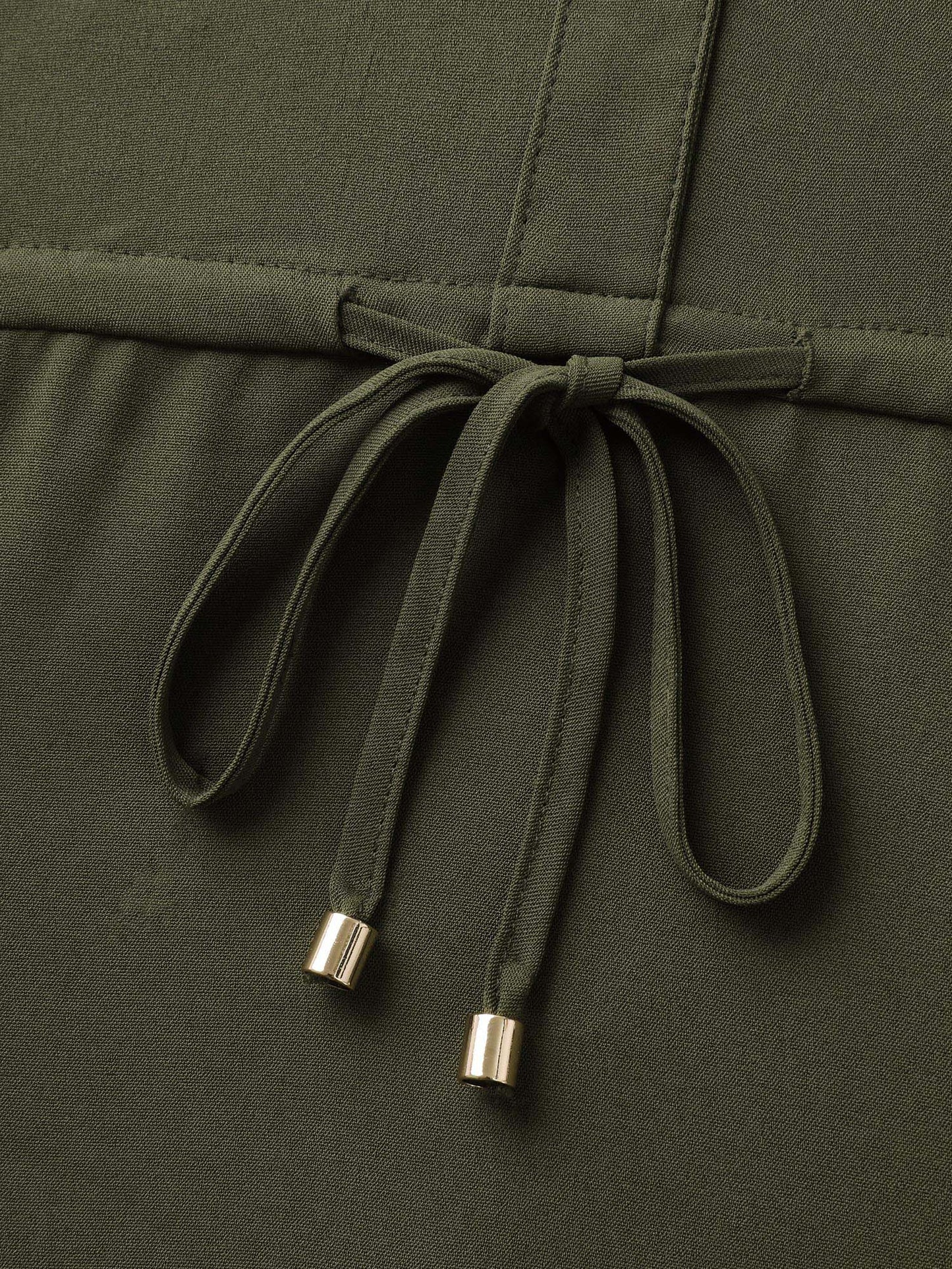 Waist Drawstring Pockets Solid Midi Dress