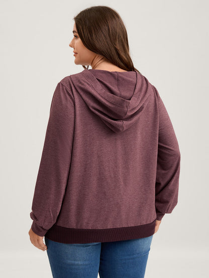 Color Contrast Button Detail Hoodie