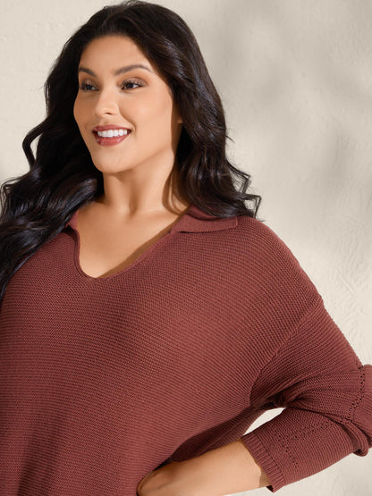 Polo Collar Textured Solid Pullover