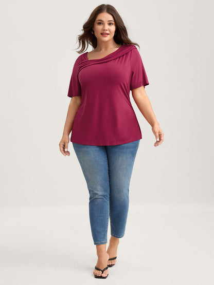 Supersoft Asymmetrical Neckline Solid T-Shirt