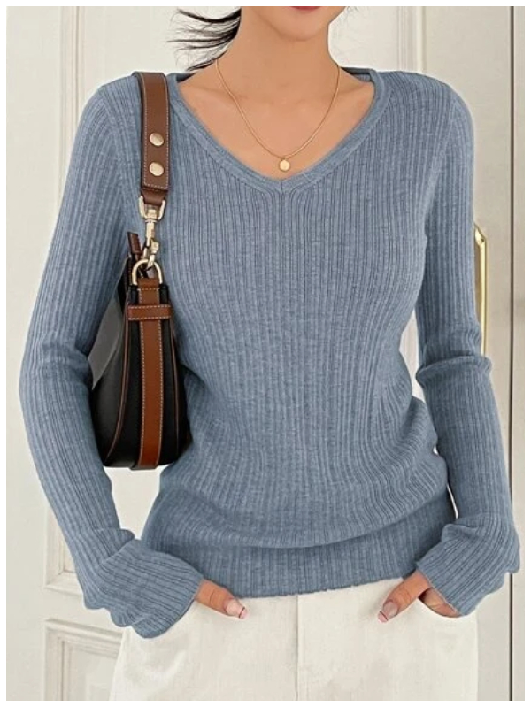 Solid V Neck Sweater