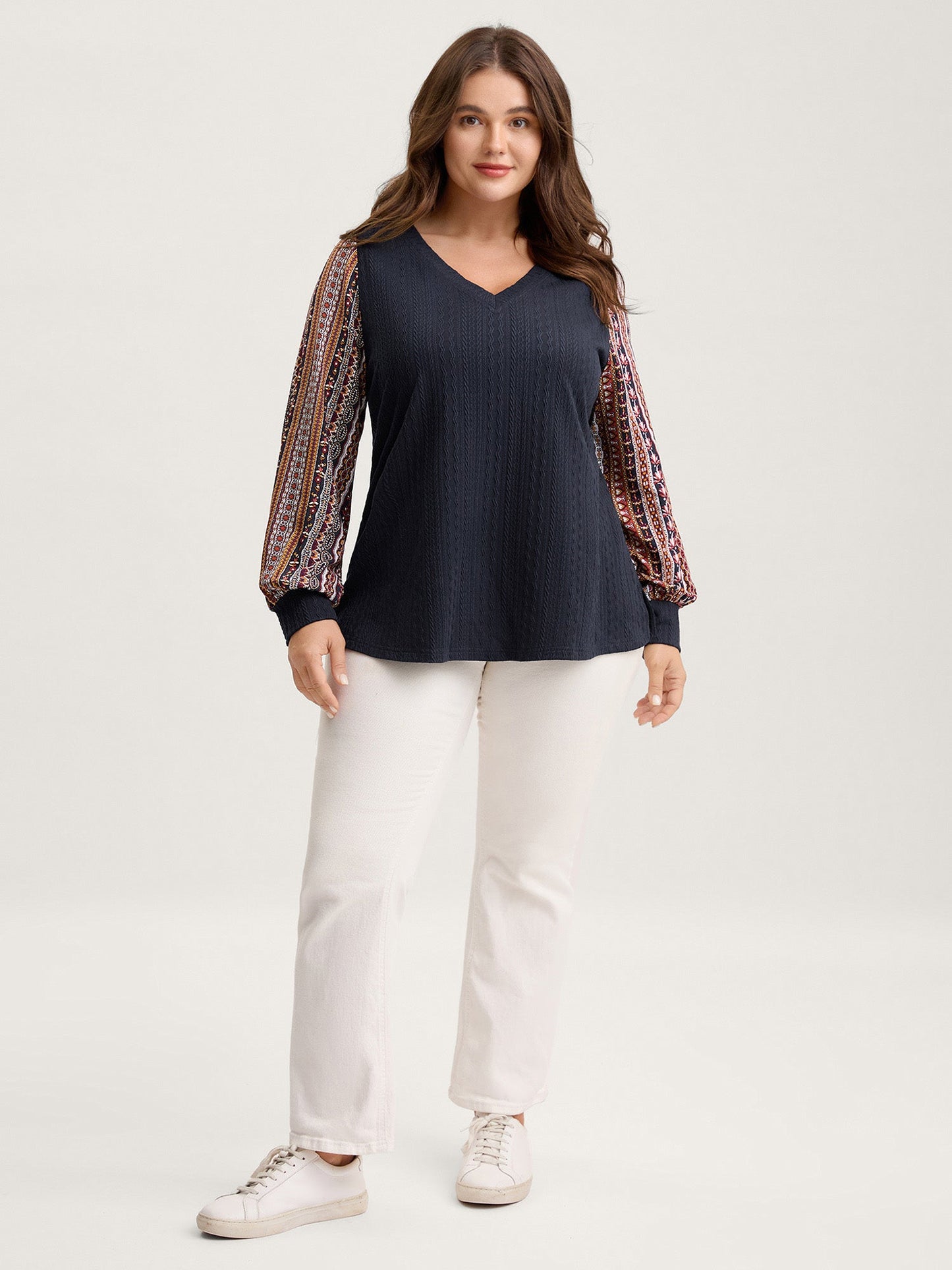 Textured Striped Sleeve Contrast Sweatshirt
