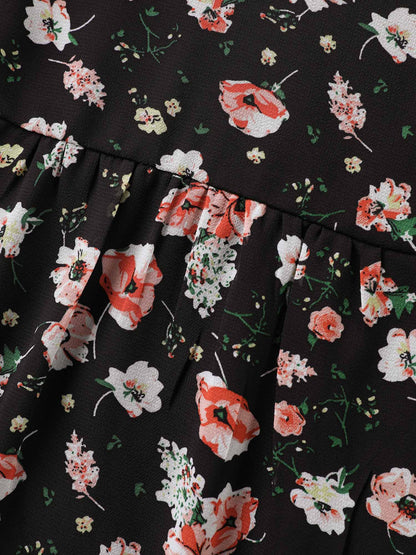 Chiffon Floral Ruffled Sleeve Blouse