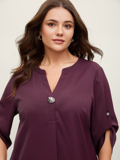 Metal Buckle Neckline Solid Blouse