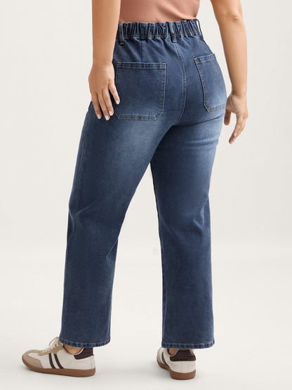 Sand Wash Drawstring Straight Leg Jeans