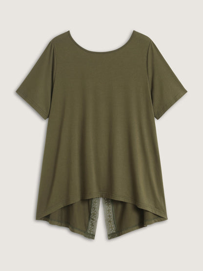 Split Lace Back Solid T-Shirt