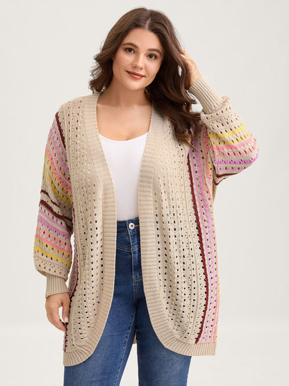 Textured Cut-Out Striped Knit Cardigan