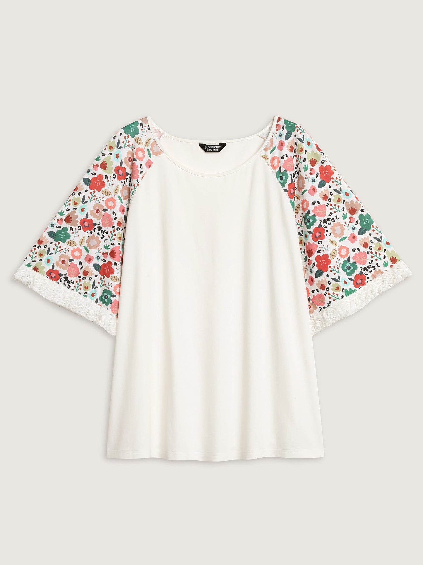 Floral Raglan Sleeve Tassels T-Shirt