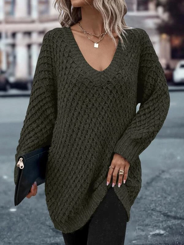 Solid Drop Shoulder Cotton Oversized Sweater