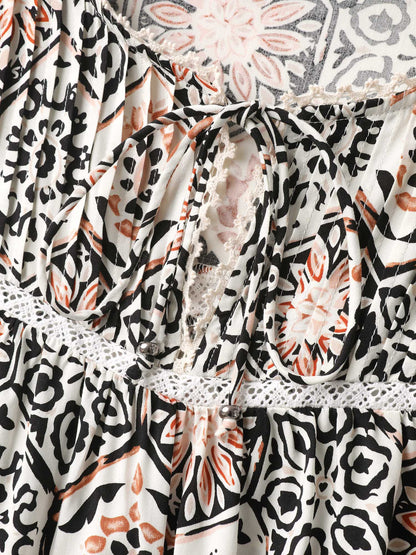 Ornate Print Toothpick Pleats Blouse