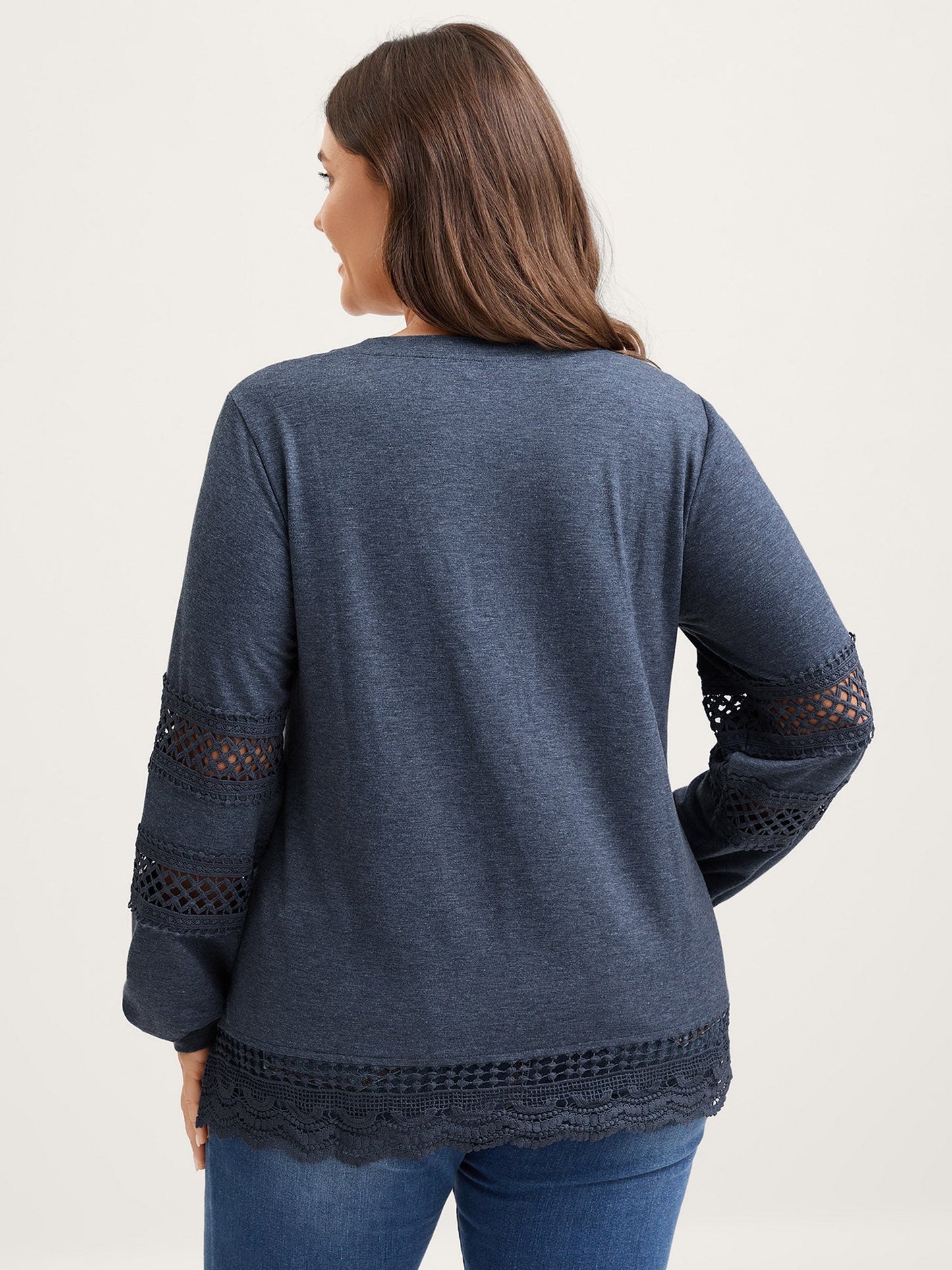 Lace Trim Cut-Out Patchwork Sweatshirt