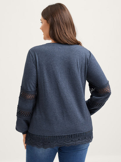 Lace Trim Cut-Out Patchwork Sweatshirt