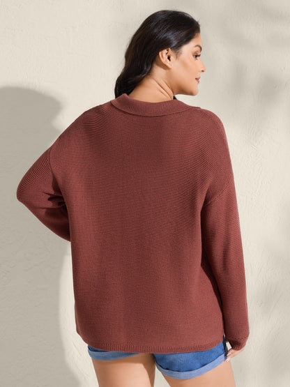 Polo Collar Textured Solid Pullover