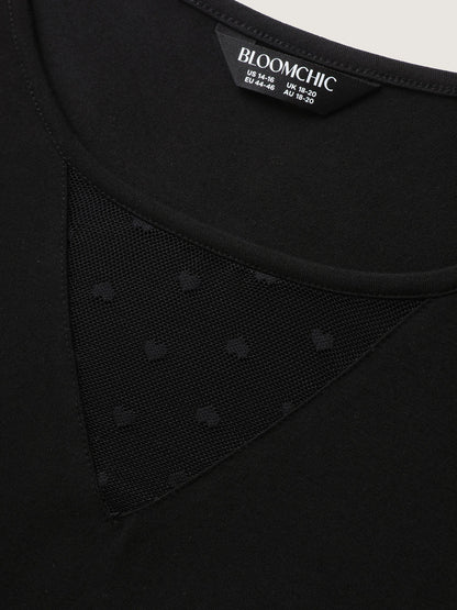 Textured Sheer Neck Slim-Fit Knit Top