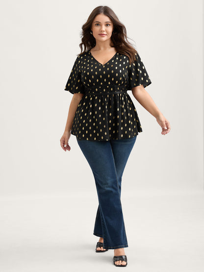 Shimmery Sequin Polka Dots Waist-Cinched Blouse