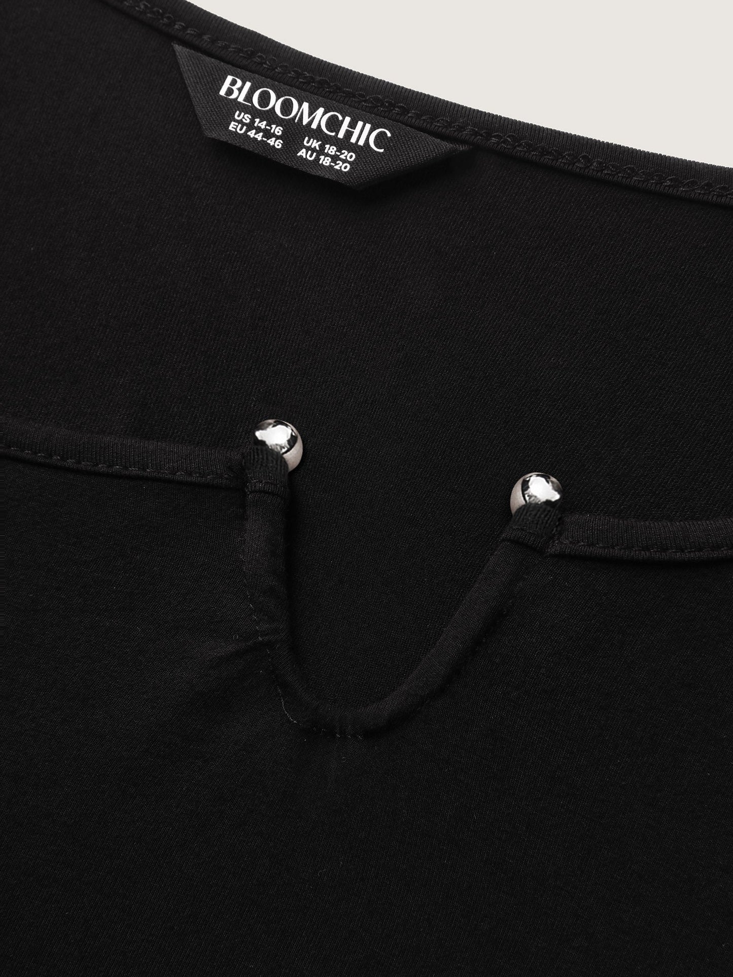 Supersoft Neckline Metal Cuff Pleated Solid Top