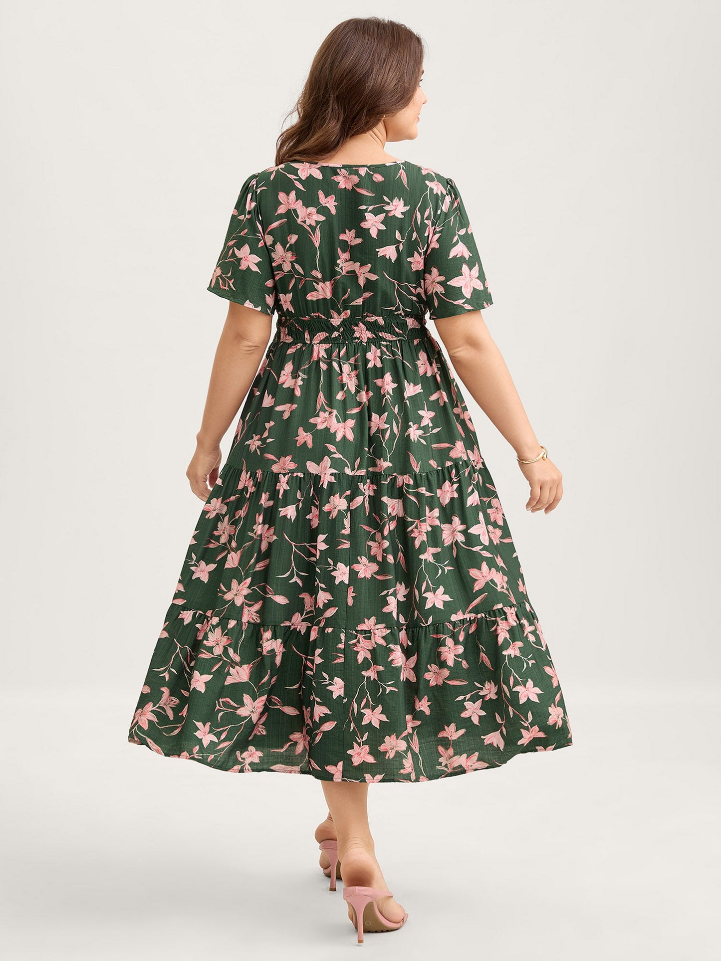 Breezy Floral Shirred Waist Midi Dress