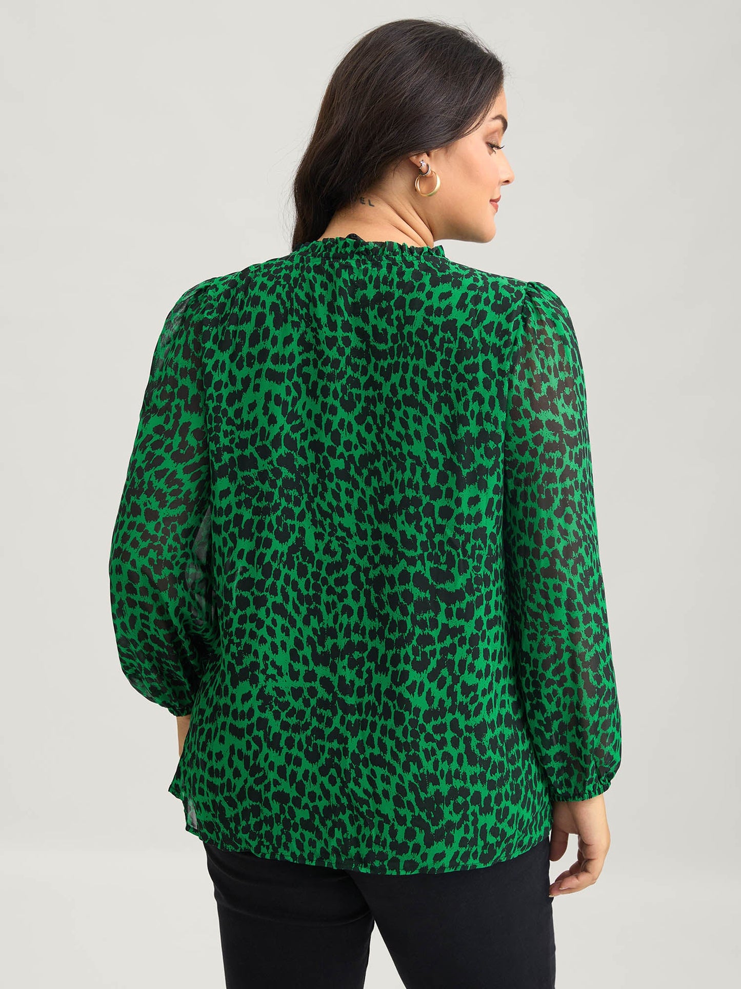 Leopard Print Tie Knot Lantern Sleeve Blouse