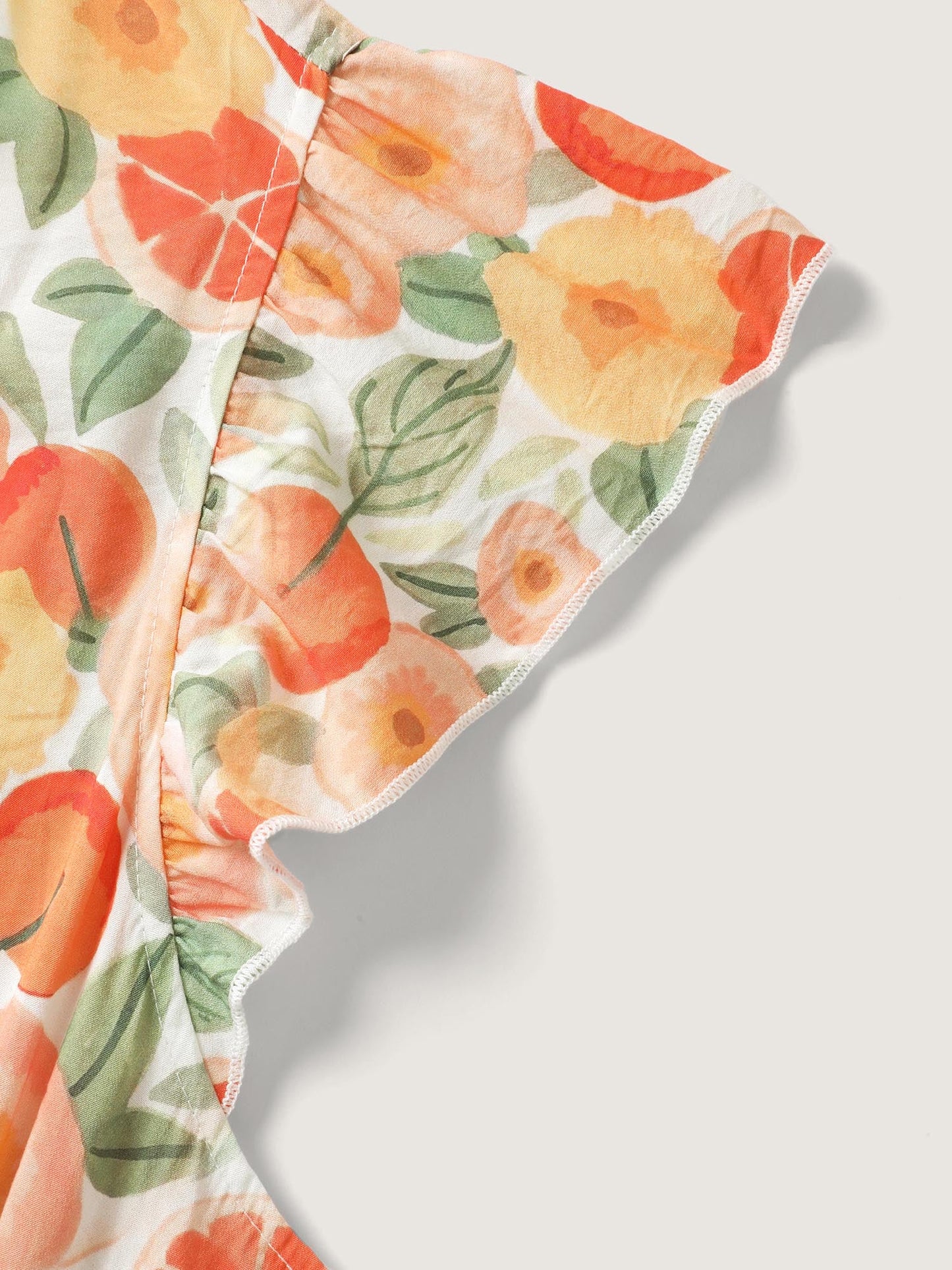 Citrus Print Pleated Flutter Sleeve Midi Dress
